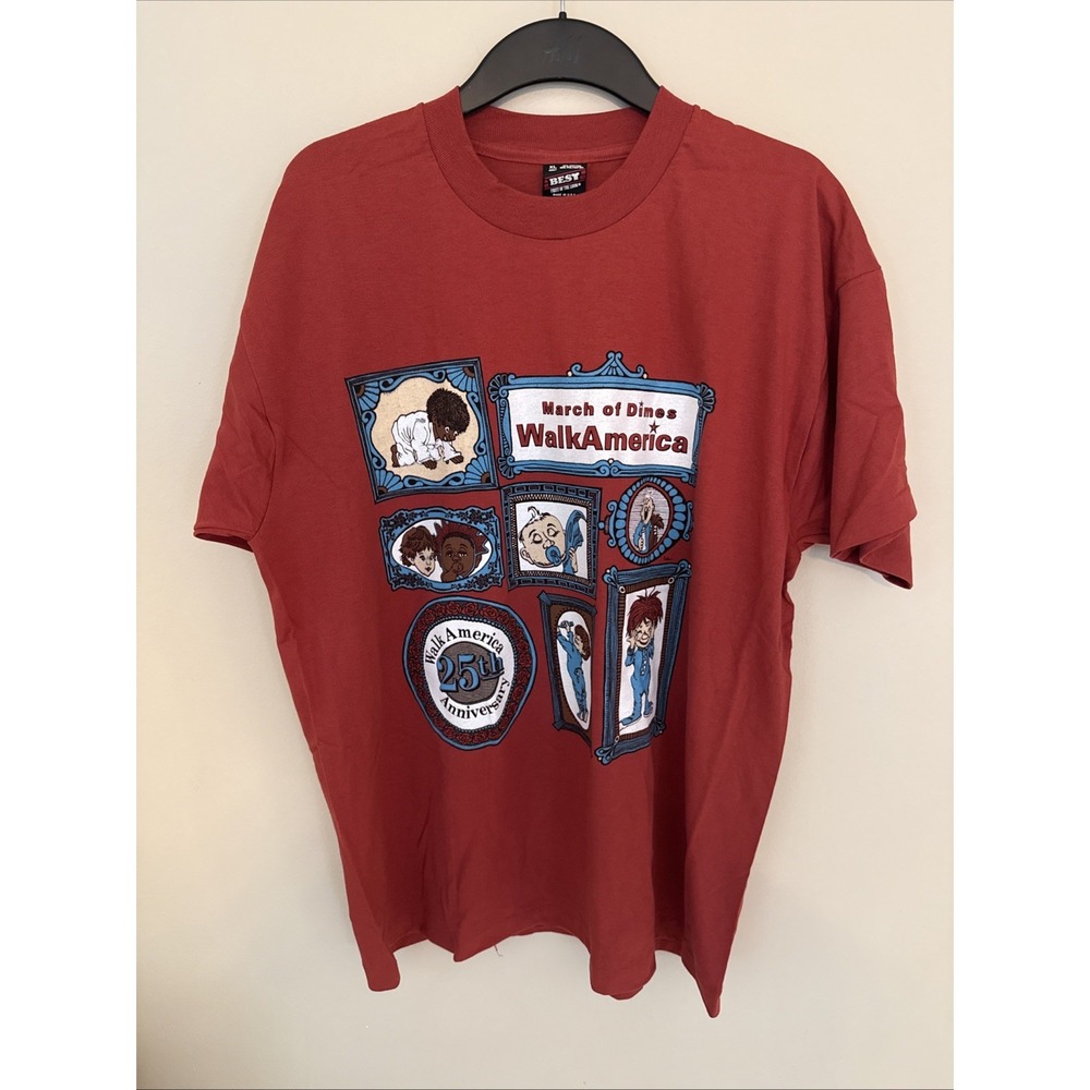 New March of Dimes WalkAmerica 25th Anniv T-Shirt Red XL USA Single Stitch Vtg